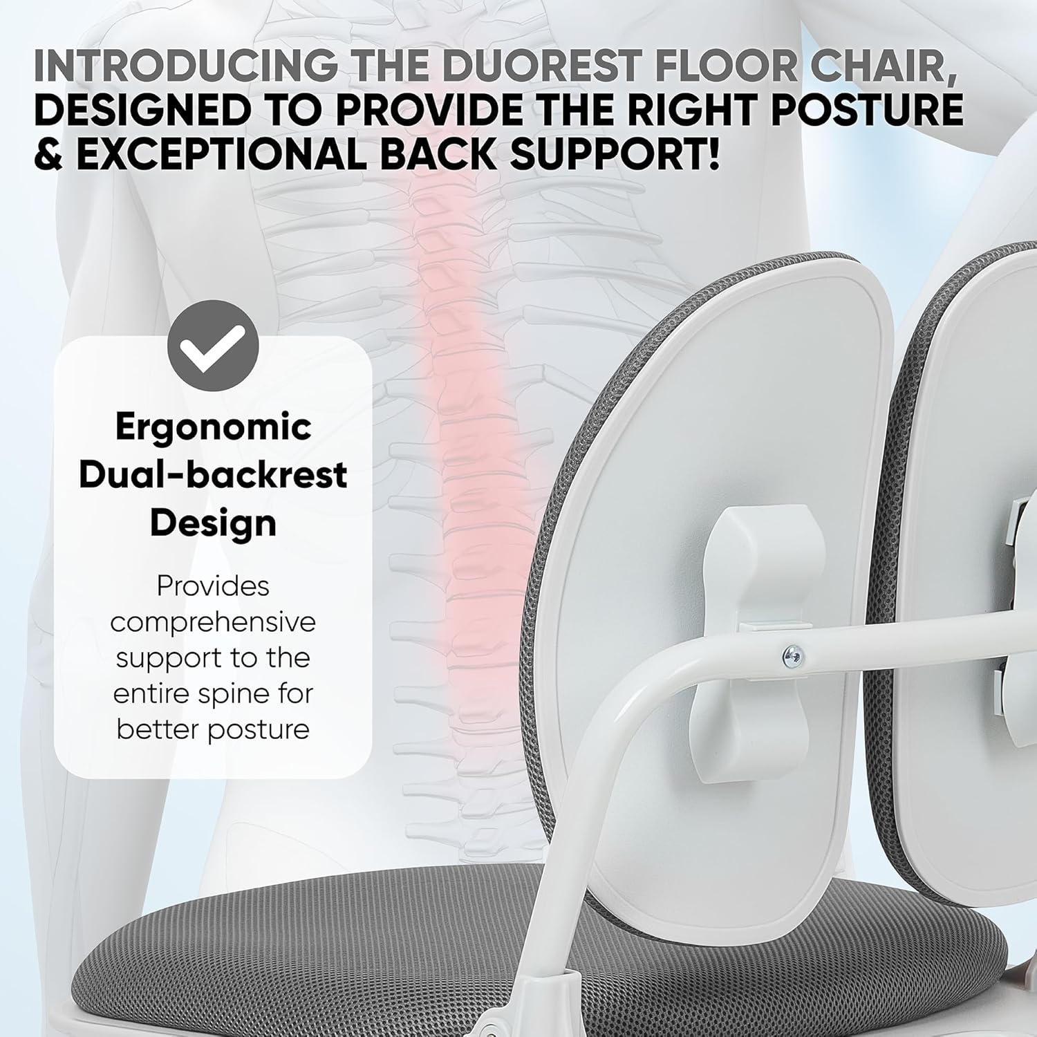 【Premium Dual-Backrests】 Made in Korea Ergonomic Floor Chair with Back Support - Meditation Chair, Floor Gaming Chair, Reading Chair, Floor Chairs for Adults, Foldable Chair (Grey)