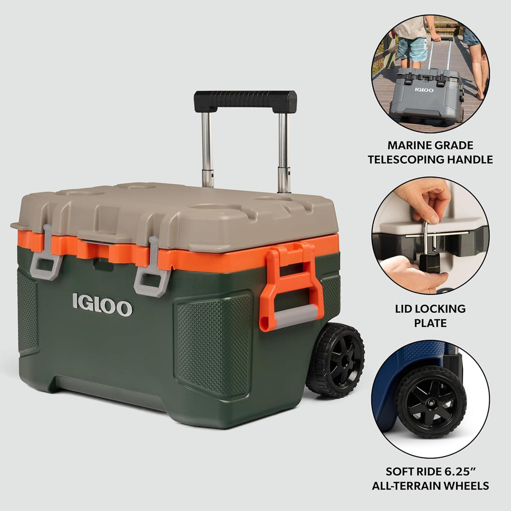 Igloo Trailmate 52Qt Wheeled Cooler, Insulated Hard Shell Ice Chest, Sportsman