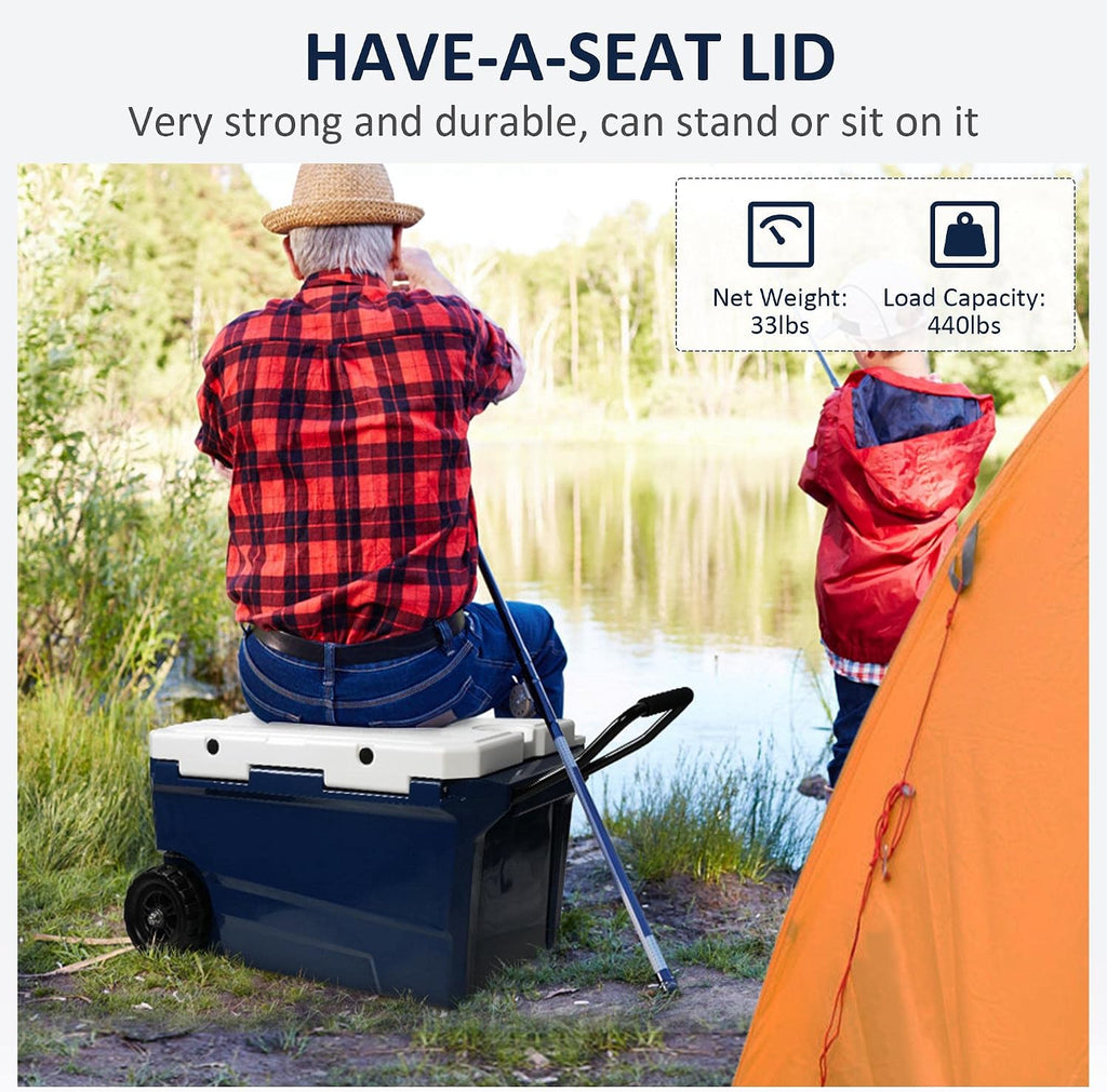 LUCKYERMORE 52Qt Portable Ice Cooler with Wheels & Handle, 30% Lighter Than Rotomolded Coolers, Heavy Duty Hard Cooler for Camping, Fishing, Road Trips, 5-Day Cold Retention