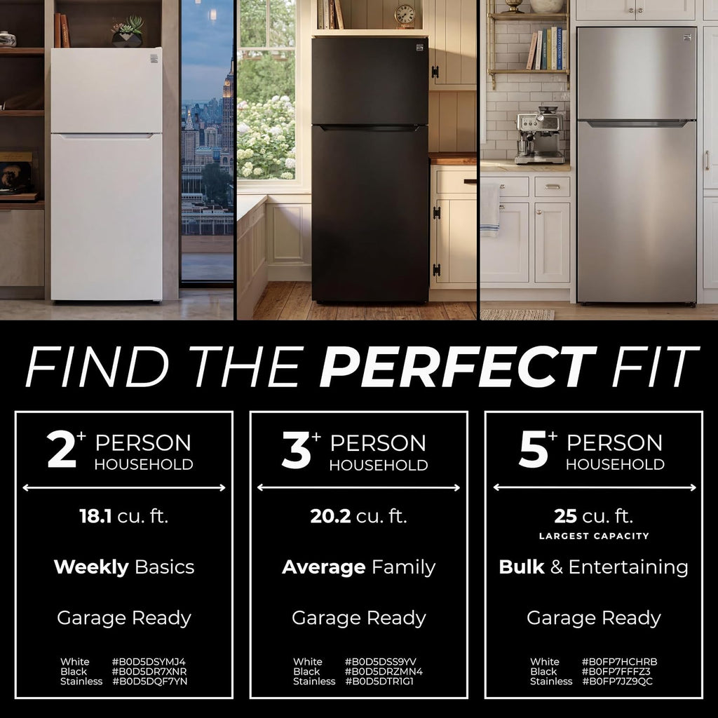 Kenmore 33' Top Mount Refrigerator with Freezer - Adjustable Shelving, Humidity-Controlled Crispers, Optional Ice Maker, LED Lighting, ENERGY STAR Certified, 25 cu. ft. Capacity - White