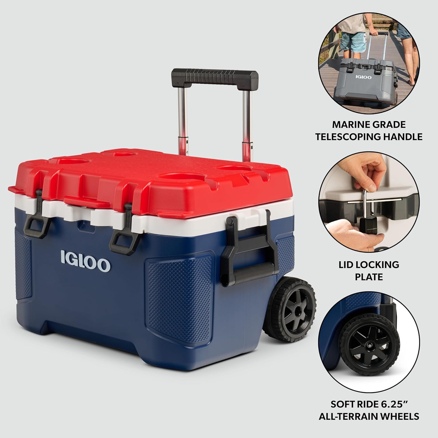 Igloo Trailmate 52Qt Wheeled Cooler, Insulated Hard Shell Ice Chest, Americana