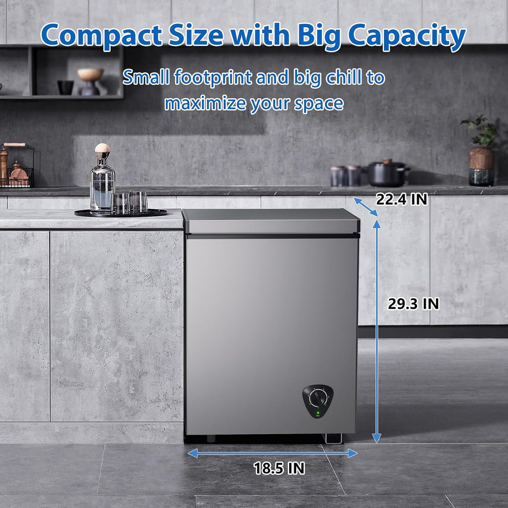 LifePlus Chest Freezer 3.5 Cubic Feet with Removable Basket and Fast Cooling, Small Deep Freezer, Adjustable Temperature, Energy Saving, Low Noise,Top Open Door Compact Freezer for Kitchen Garage