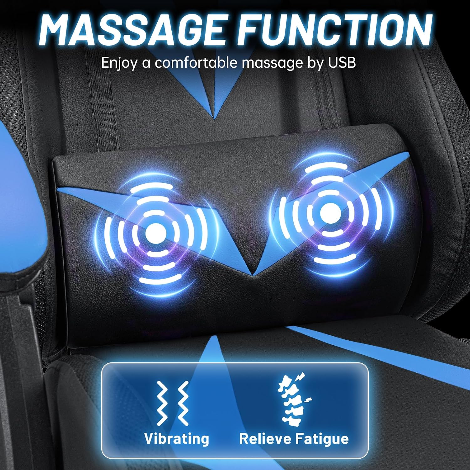 HOFFREE Gaming Chair with Massage and LED Lights Ergonomic Video Game Chairs with Footrest High Back Reclining Computer Chair with Adjustable Lumbar Support Blue and Black
