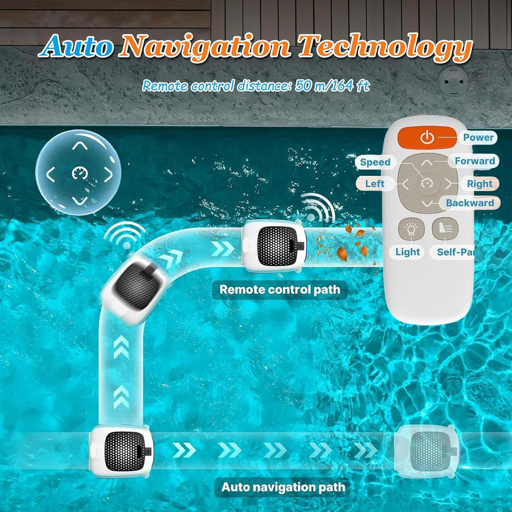 Pool Robot, Cordless Pool with Cleaning Power Supply, 6H Autonomy for Above Ground Pools 2000sq.ft, Double Filtration, Automatic Parking