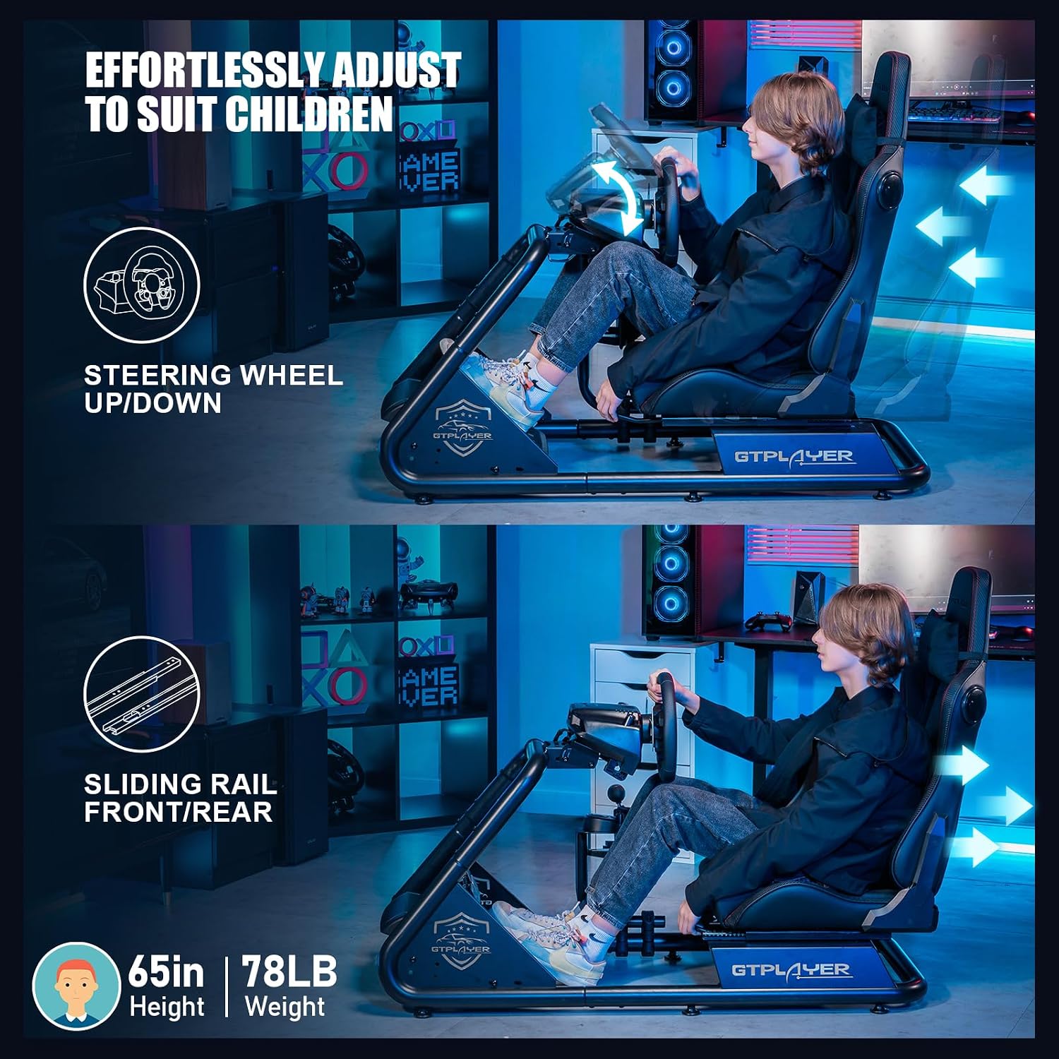 GTPLAYER Racing Simulator Cockpit with Seat and Bluetooth Speakers, Racing Style Reclining Seat and Ultra-Sturdy Alloy Steel Frame (Black)