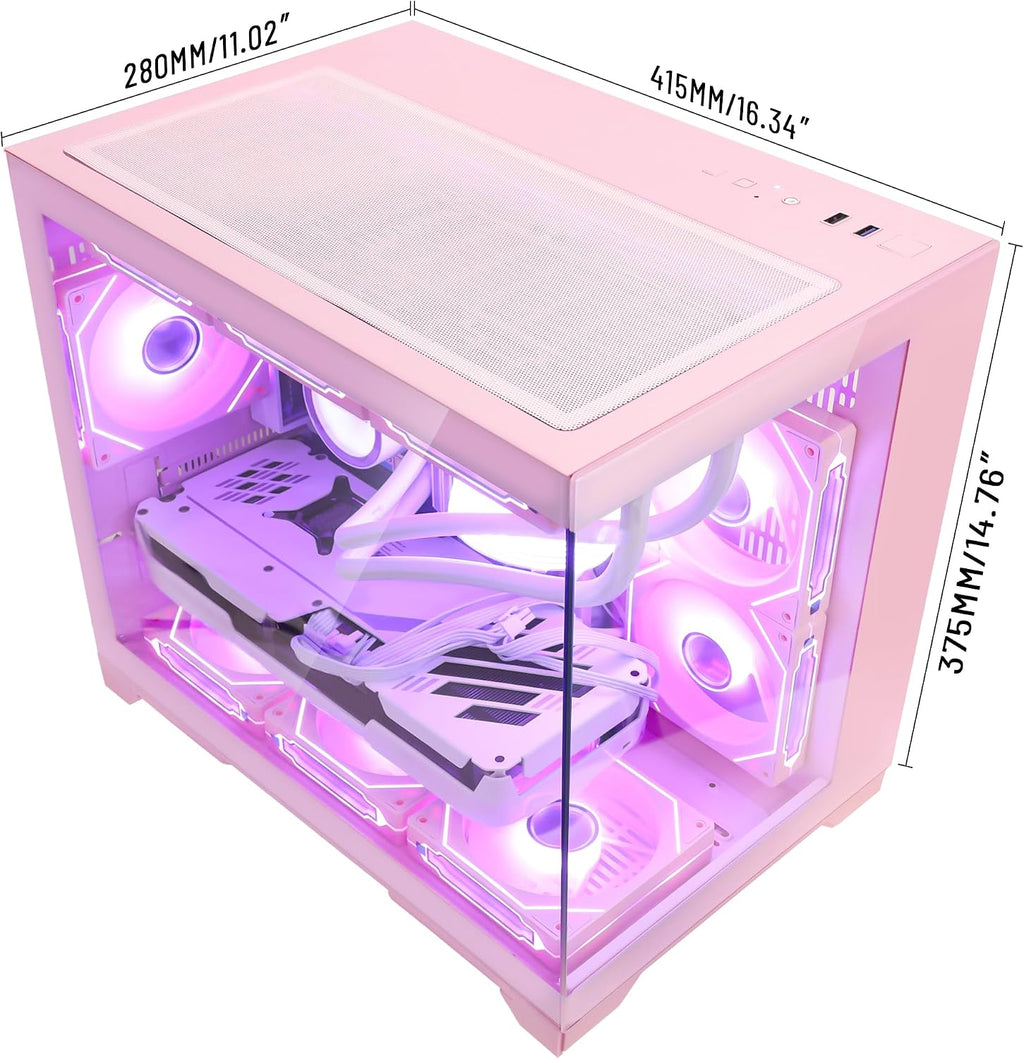 Ocean Park Pink Gaming PC Gamer Desktop Computer W/KB & Mouse, AMD Ryzen 5 9600X 6-Core 3.9GHz, RTX 5060 8GB, 32GB DDR5, 1TB PCIe SSD, 850W PSU, Fusion 2.0 APP RGB Fan Control, Win 11