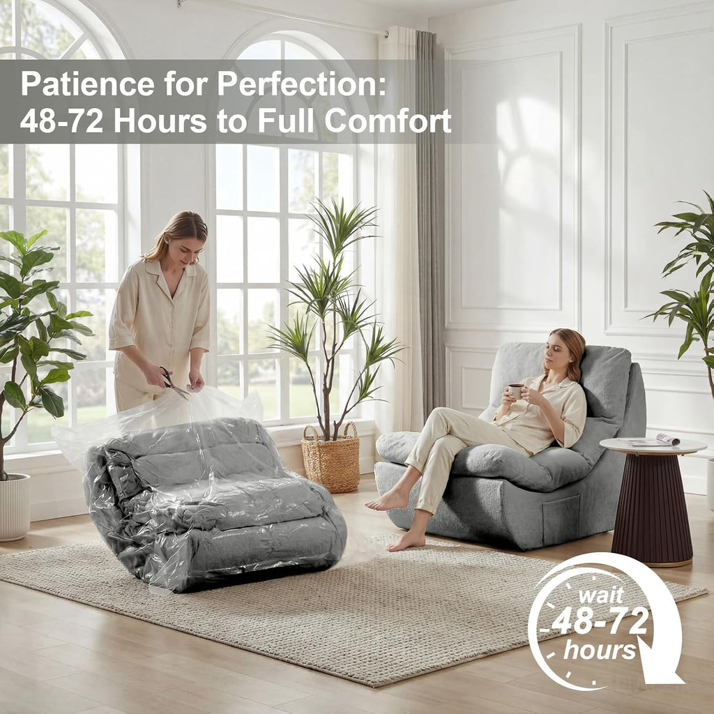 Comfy Reading Chair for Adults, Modular Sectional Sofa Bean Bag Chair, Cloud Boneless Couch Style with High Rebound Foam, Single Seat Compressible Sofa for Living Room & Bedroom, Grey
