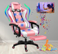 7-Point Massage Gaming Chair with RGB Lighting and Speakers,Ergonomic Gaming Chair with footrest and Headrest and Lumbar Pillow Video Game Chairs,Adults High Back Gaming Chair,Pink