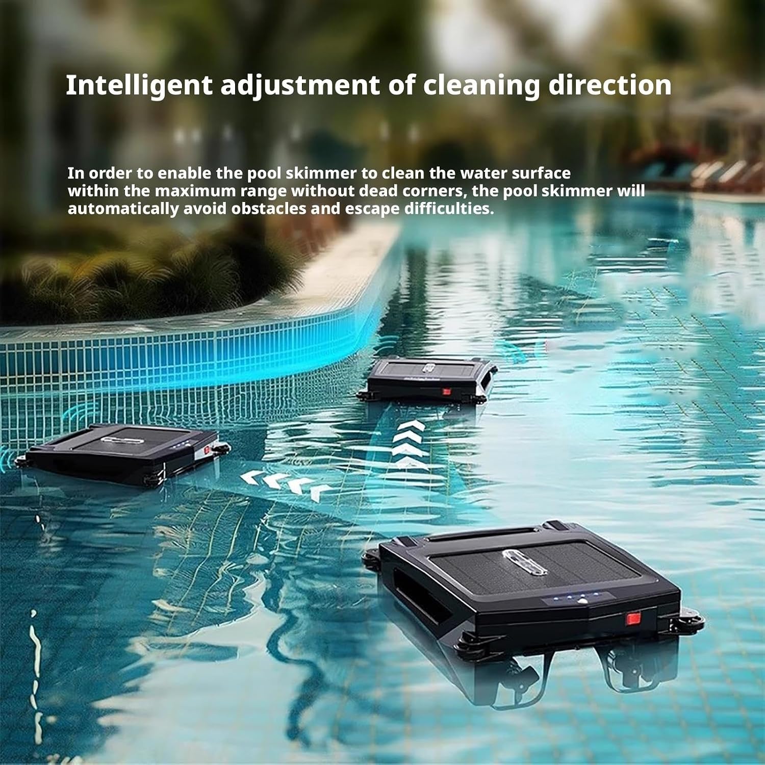 Robotic Solar Pool Skimmer Cleaner, Automatic Cordless Solar Powered Robot Cleaner with Dual Charging Modes 24/7 Cleaning for All Pools Smart Obstacle Avoidance
