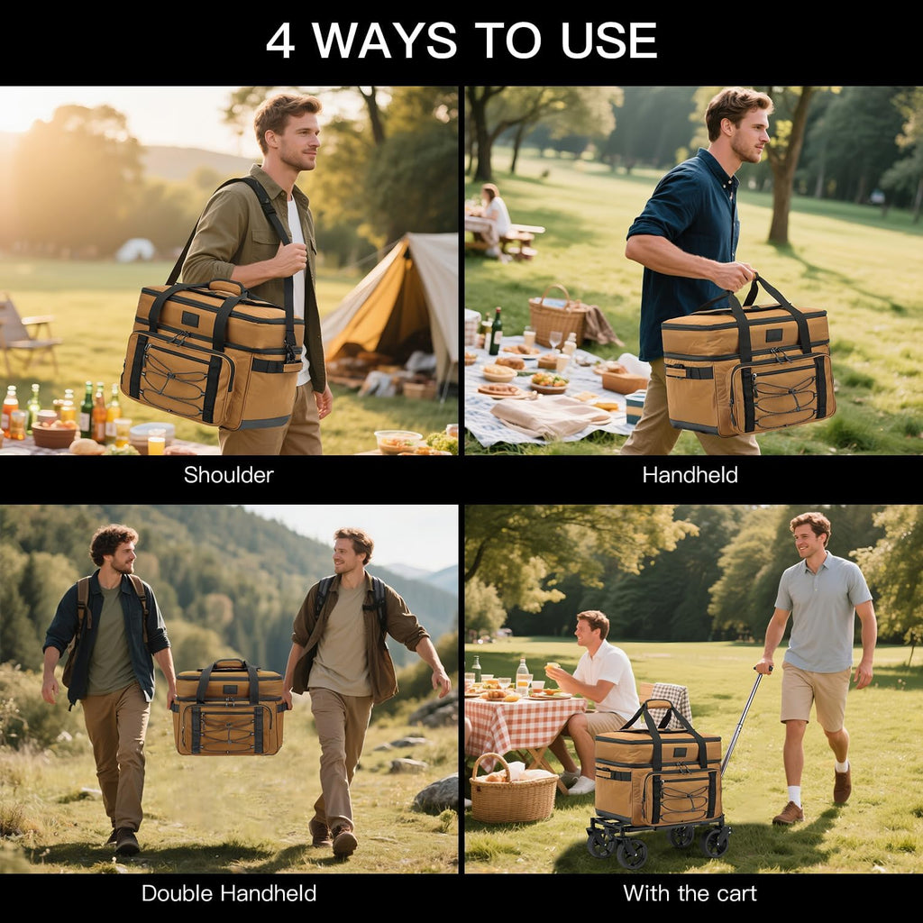 Extra Large Wheeled Portable Cooler Bag 85 Cans Double Deck Heavy Duty Rolling Insulated Cooler with All-Terrain Wheels Leakproof Tactical Soft Sided Cooler for Beach Camping Picnic Travel