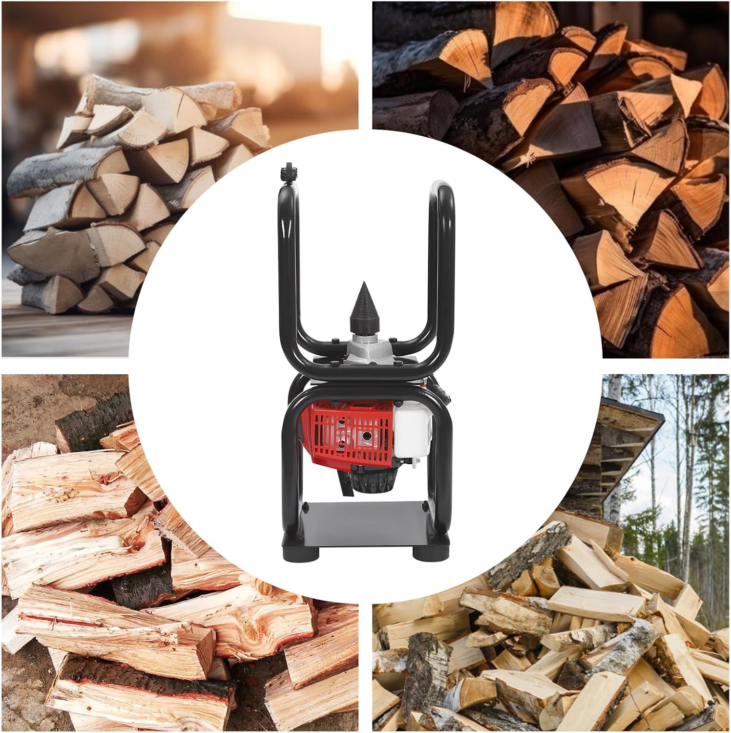 2-Stroke 64CC Gasoline Firewood Splitting Machine, 300RPM Portable Log Splitter Electric with Toolkit Bag & Anti-Slip Feet, 0.4GAL Capacity Air Cooling Wood Splitter Gasoline Powered