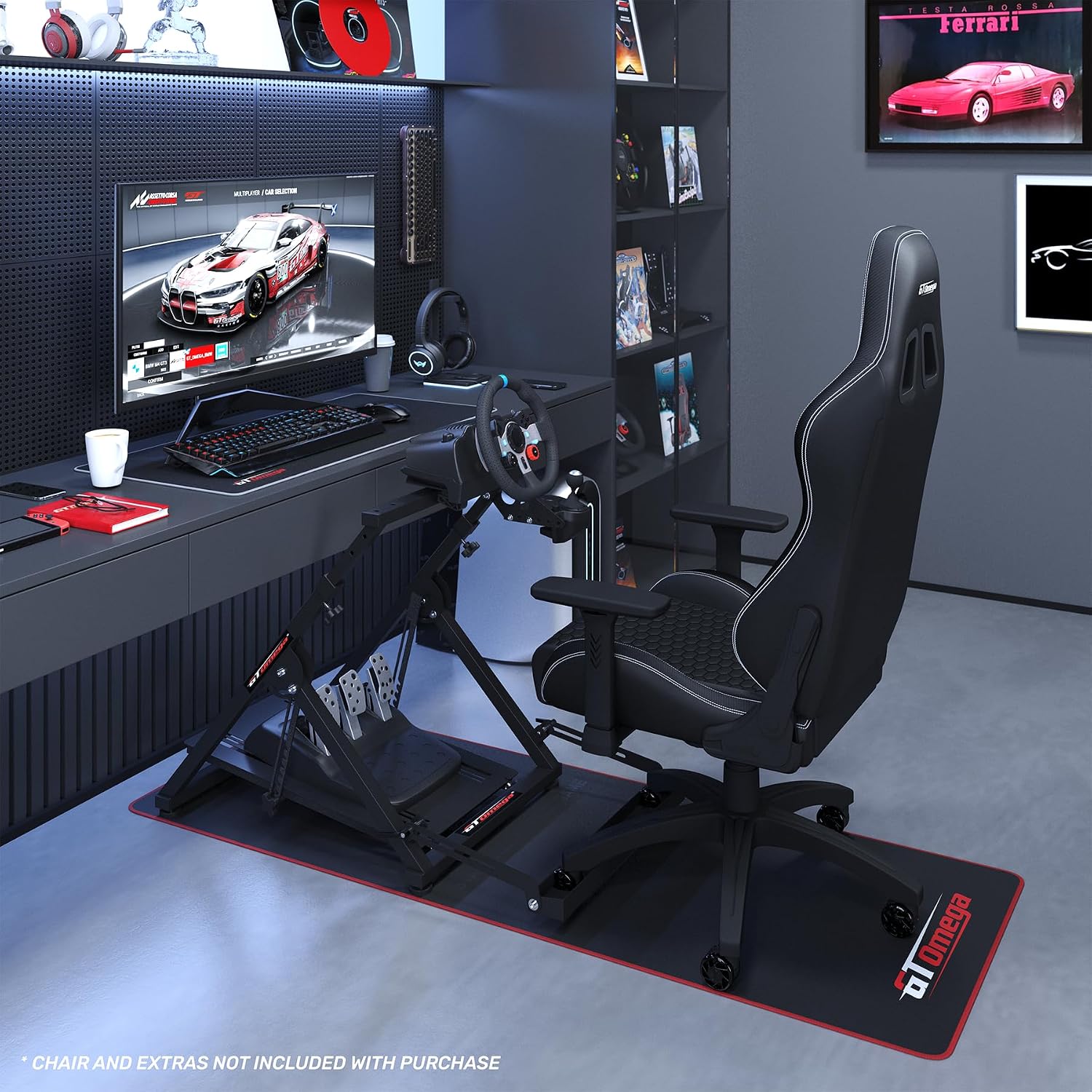GT OMEGA Apex Racing Wheel Stand - Compatible with Logitech G29 and G920, Fanatec ClubSport, and Thrustmaster TX, T500, & T300, Foldable, Tilt-Adjustable for Racing Control