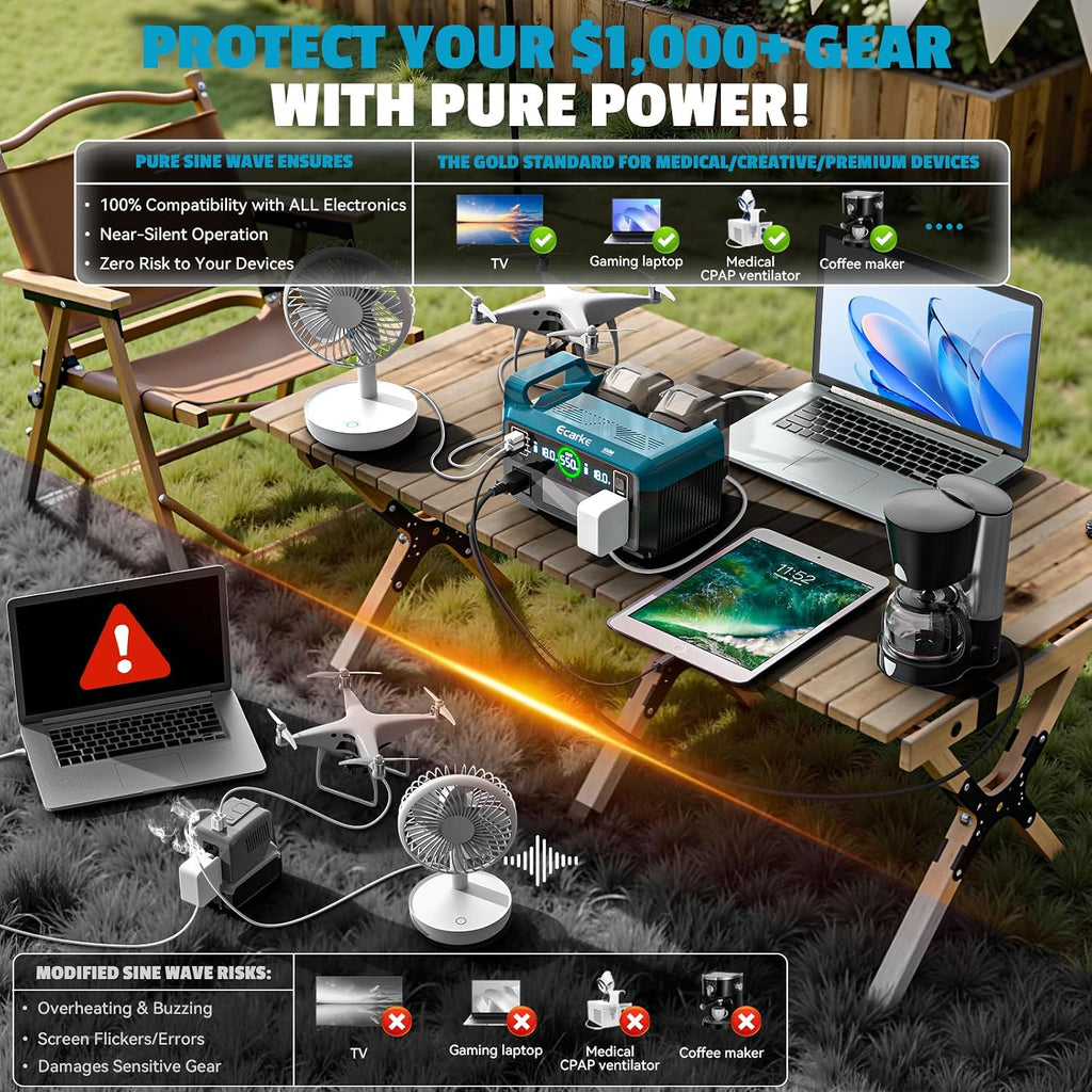 Ecarke 550W Portable Power Inverter Compatible with Makita 18V Battery, DC 18V to AC 110V Pure Sine Wave Power Station 2 AC Outlets,2 USB-A&1 USB-C 20W, 600LM LED Outdoor Emergency Use(No Battery)