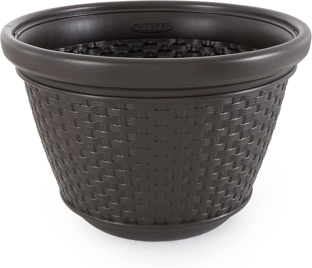Suncast 6 Pack Decorative Wicker Garden Hose Holder Pot with 4 Drain Holes for 100 Foot Hoses, Java