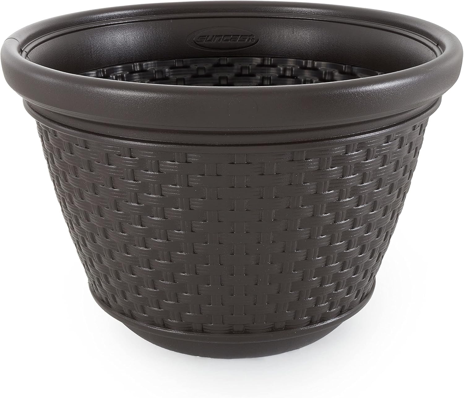Suncast 6 Pack Decorative Wicker Garden Hose Holder Pot with 4 Drain Holes for 100 Foot Hoses, Java