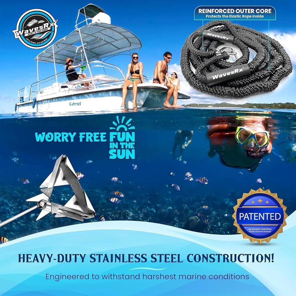WAVESRX TriAnchor - Stainless Steel Folding PWC & Boat Anchor | Sets Instantly for Effortless Boat & Jet Ski Anchoring | Compact Patent-Pending Design Grips Better Than Plow, Fluke or Box Anchor