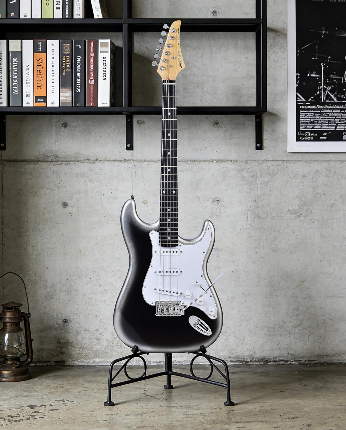 Leo Jaymz Beginner Electric Guitar Complete Kit with Portable Amp, Padded Gig Bag & Full Accessories, Maple Neck SSS Pickups(White-Black Fade)