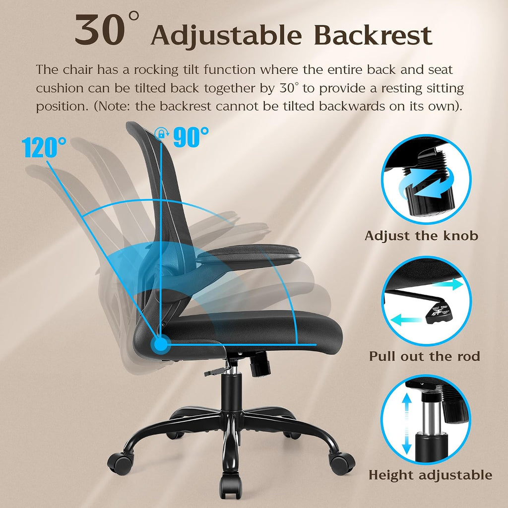 FelixKing Office Desk Chairs, Ergonomic PC Desk Chair with Wheels, Adjustable Lumbar Support and Height, Swivel Computer Chair with Flip-up Armrests, Ergo Mesh Backrest for Working (Black, Pack of 6)