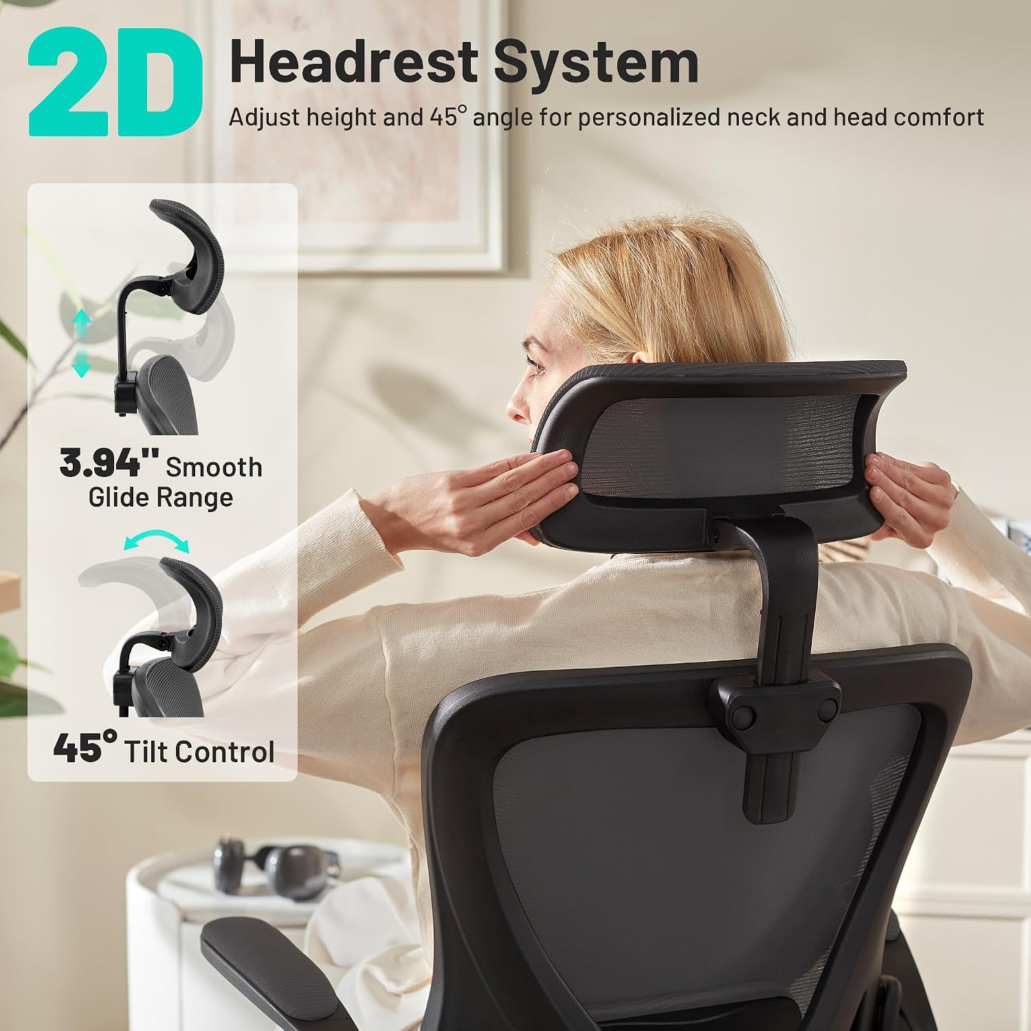 AreShark Office Chair - Ergonomic Desk Chair Breathable Mesh Chair with 2D Headrest & Adjustable Lumbar Support - Executive High Back Rolling Swivel Computer Gaming Chair with Wheels Flip-up Armrests