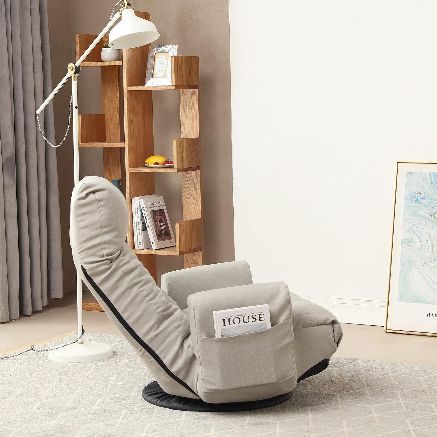Swivel Lazy Floor Chair, Adjustable Reclining Floor Lounger with Head & Back Support, Comfy Tatami Sofa Seat for Adults Bedroom & Gaming