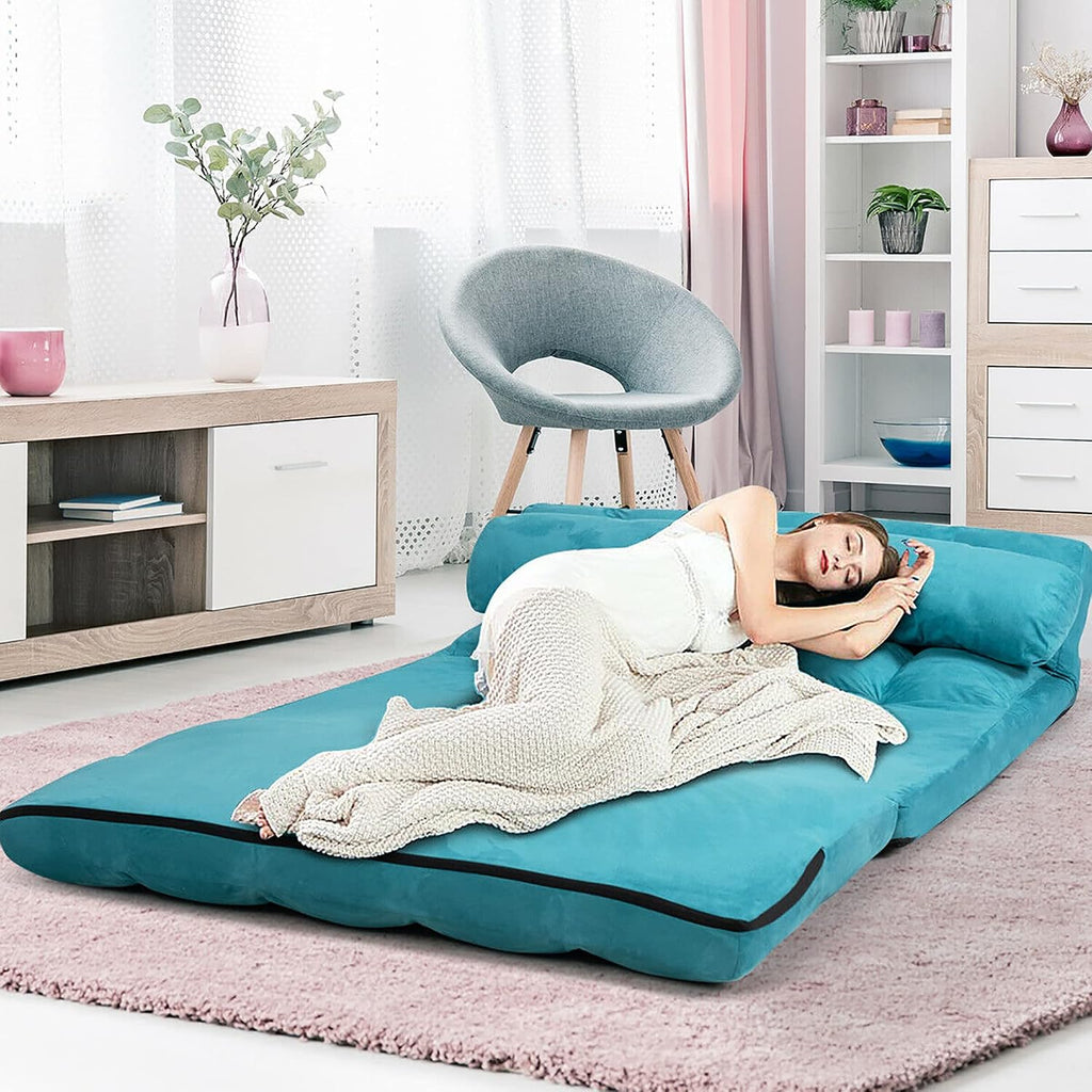 DORTALA Foldable Floor Sofa, 6-Position Adjustable Lounge Couch with 2 Pillows & Suede Cloth Cover, Modern Lounge Mattress Video Gaming Lazy Couch, Suede Floor Seating Sofa, 71' x 44.5', Blue