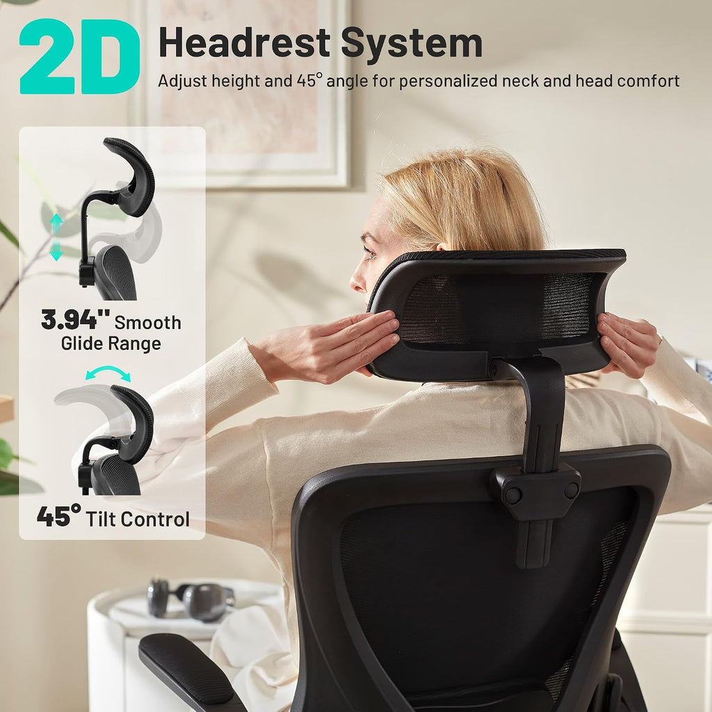 AreShark Office Chair - Ergonomic Desk Chair Breathable Mesh Chair with 2D Headrest & Adjustable Lumbar Support - Executive High Back Rolling Swivel Computer Gaming Chair with Wheels Flip-up Armrests