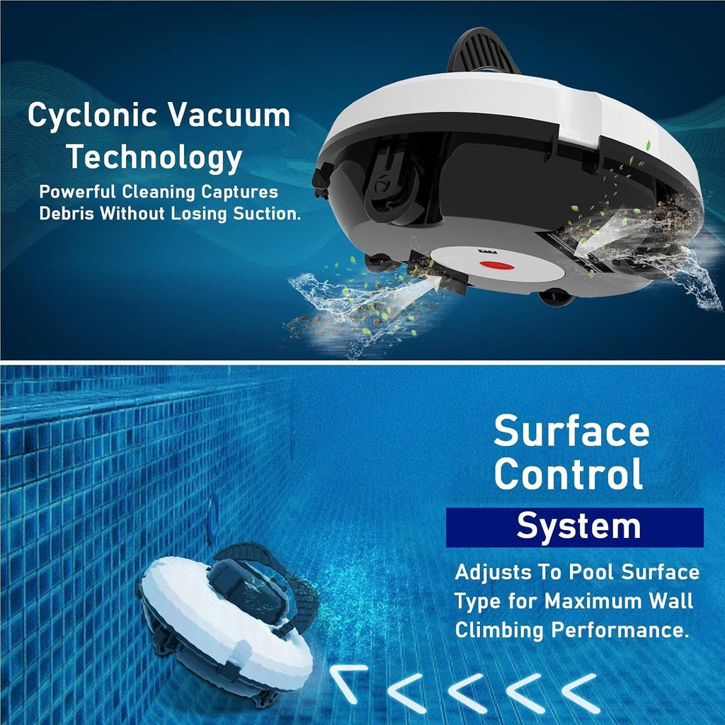 Automatic Pool Cleaning Robot, Wall Climbing Pool Cleaner with 3 Modes for Floors, Walls & Waterlines, 50ft Tangle- Cable, 120min Runtime for In-Ground & Above Ground Pools