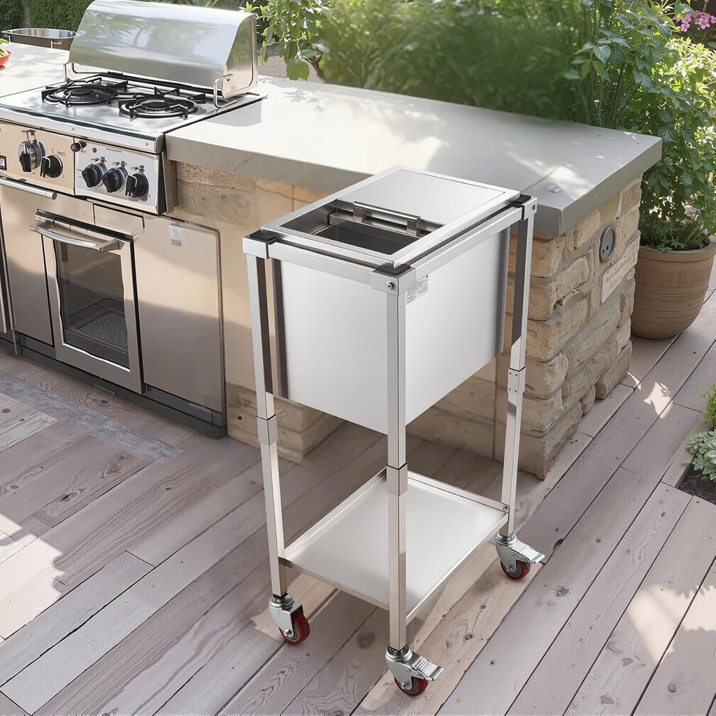 VEVOR Commercial Ice Bin, Underbar Ice Bin, Stainless Steel Ice Chest with Sliding Lid, Bottle Holders, Adjustable Bullet Feet, Cooler Cart Cocktail Unit for Bar Restaurant Pub