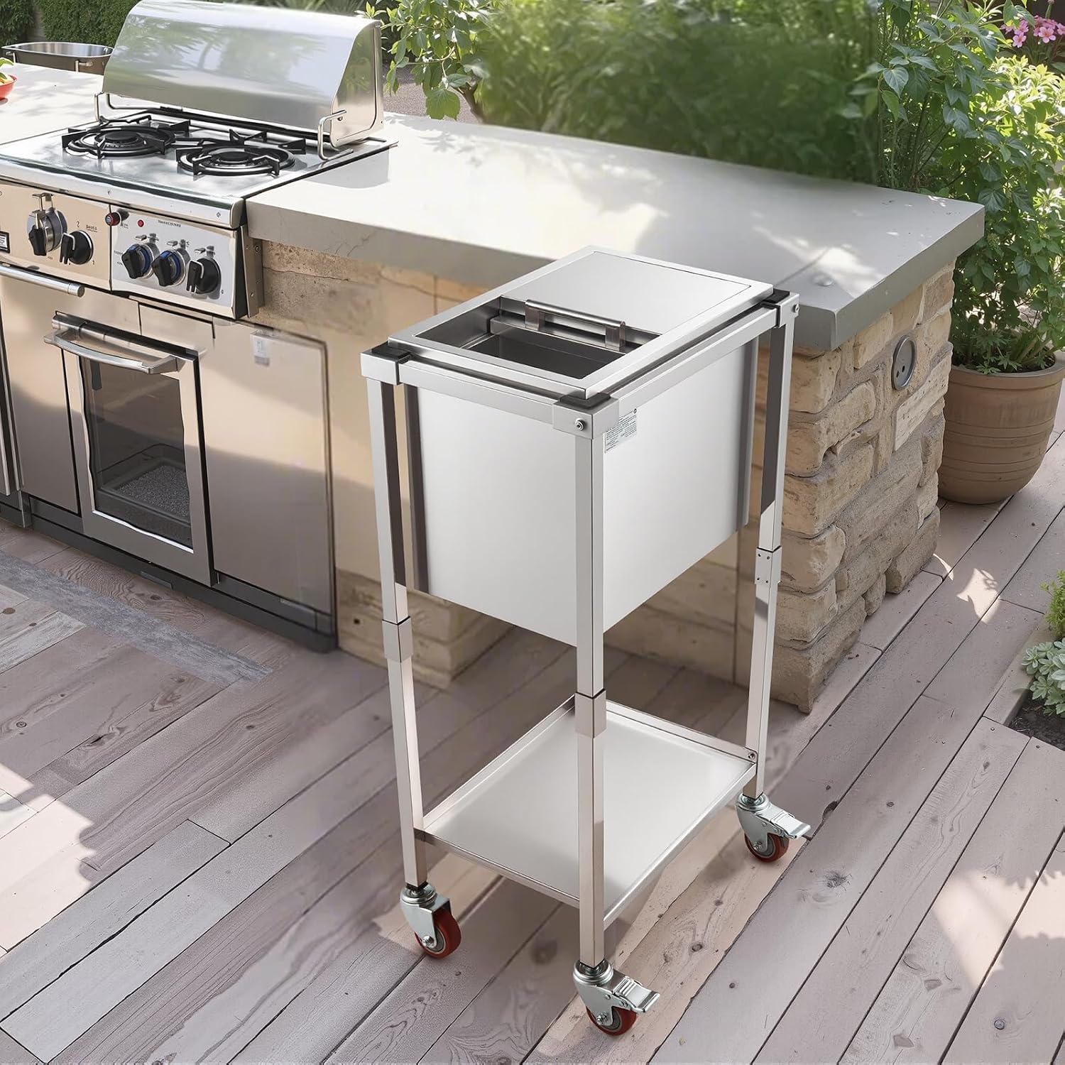 VEVOR Commercial Ice Bin, Underbar Ice Bin, Stainless Steel Ice Chest with Sliding Lid, Bottle Holders, Adjustable Bullet Feet, Cooler Cart Cocktail Unit for Bar Restaurant Pub