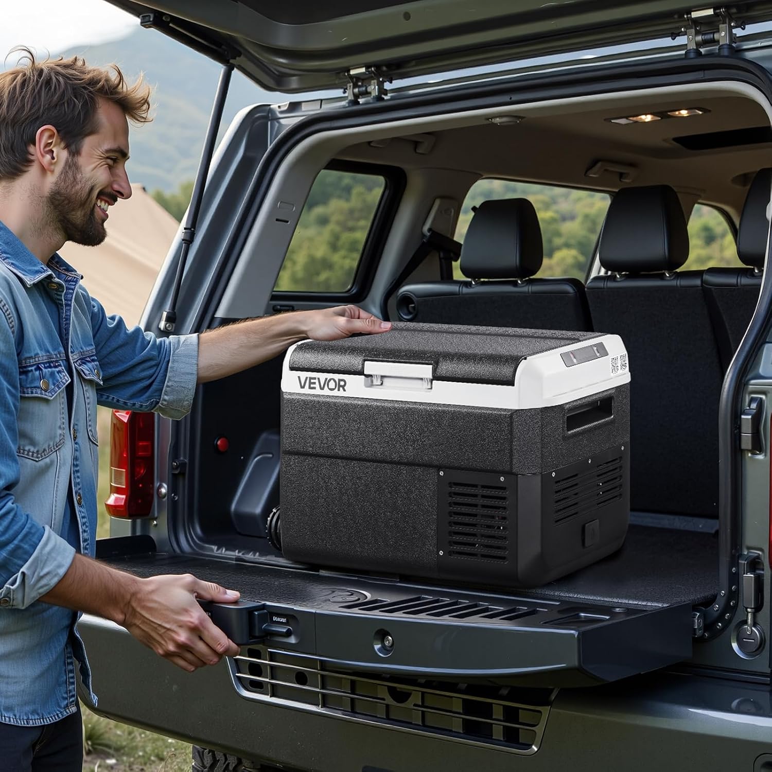 VEVOR 12 Volt Car Refrigerator, 26.4QT/25L Car Fridge, Portable Electric Cooler with -4℉~68℉ Adjustable Temperature, 12/24V DC and 100-240V AC Compressor Freezer for Outdoor, Camping, Travel, RV