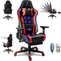 PC and Racing Game Chair,Massage Gaming Chair with Speakers, Ergonomic Chair with Headrest and Lumbar Support,Music Video Chair for Adults with RGB Light and Footrest,Backrest Adjustable.,Red