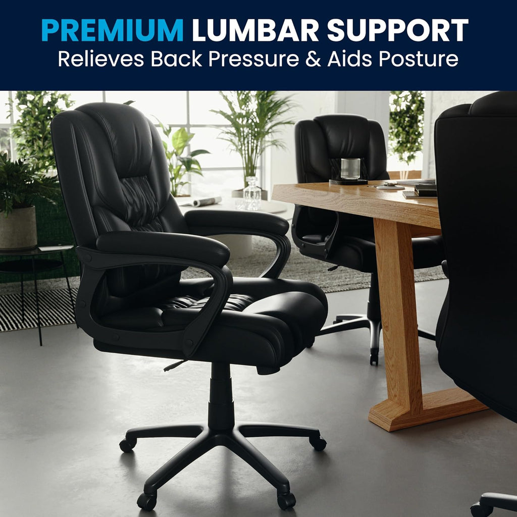 Flash Furniture Fundamentals Big & Tall Swivel LeatherSoft Office and Gaming Chair, Ergonomic Office Chair with Padded Armrests and Adjustable Height, Black