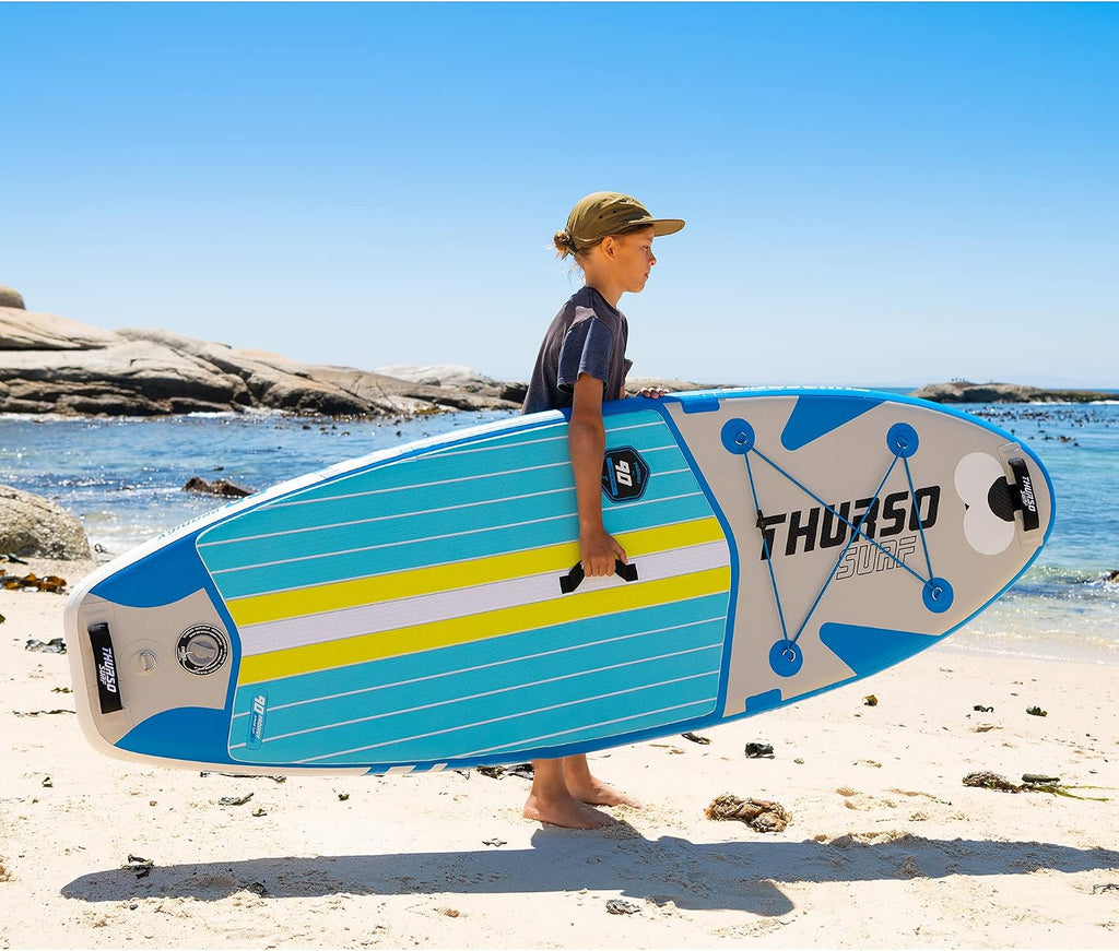 THURSO SURF Prodigy Junior Kids Inflatable SUP Stand Up Paddle Board 7'6 x 30'' x 4'' Two Layer Includes Adjustable Carbon Shaft Paddle/3 Fins/Leash/Duffle Bag/NO Pump Included