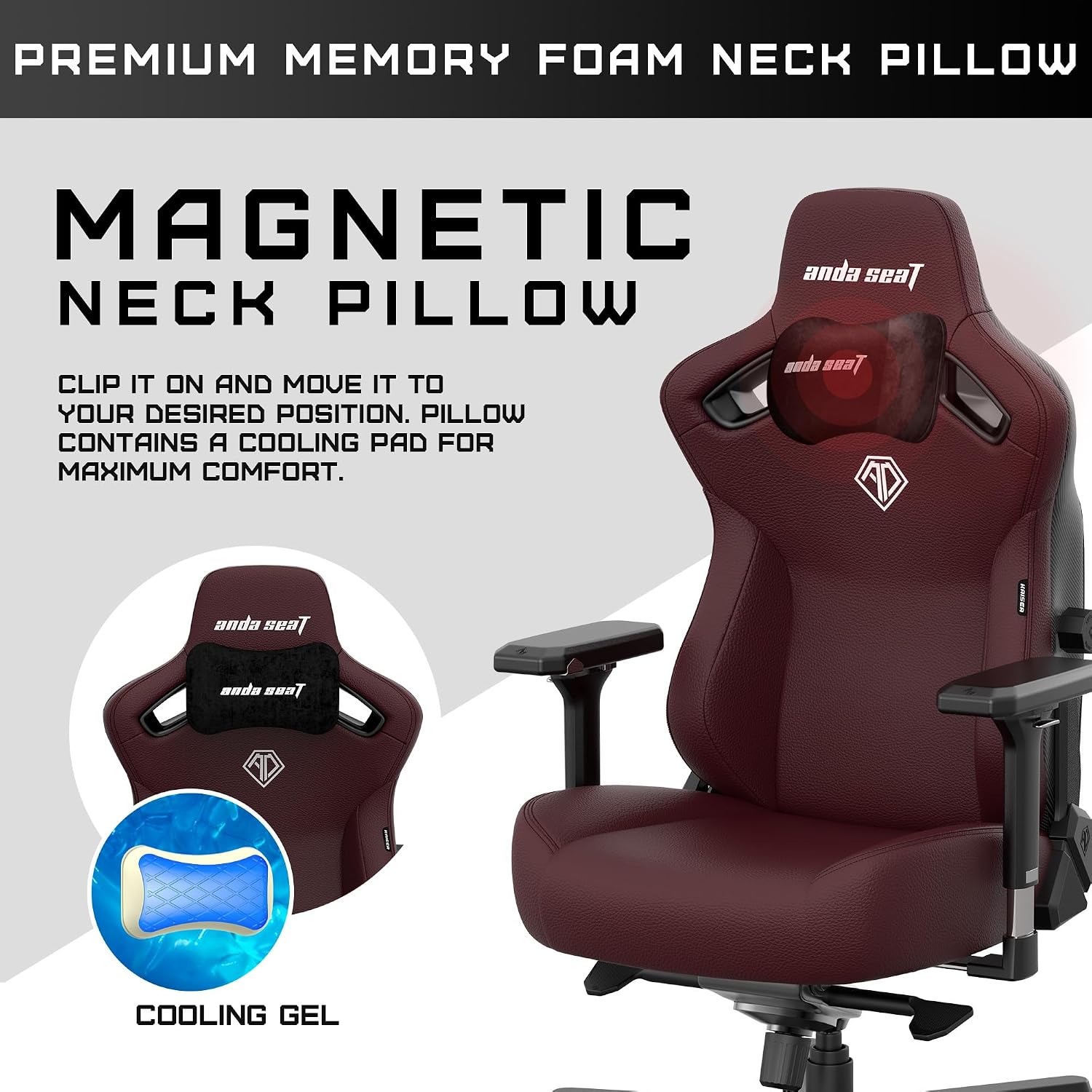 Anda Seat Kaiser 3 Large Gaming Chair for Adults - Ergonomic Maroon PVC Leather Gaming Seat with Lumbar Support, Comfortable Office Chair with Neck Support - Heavy Duty Wide Computer Seat