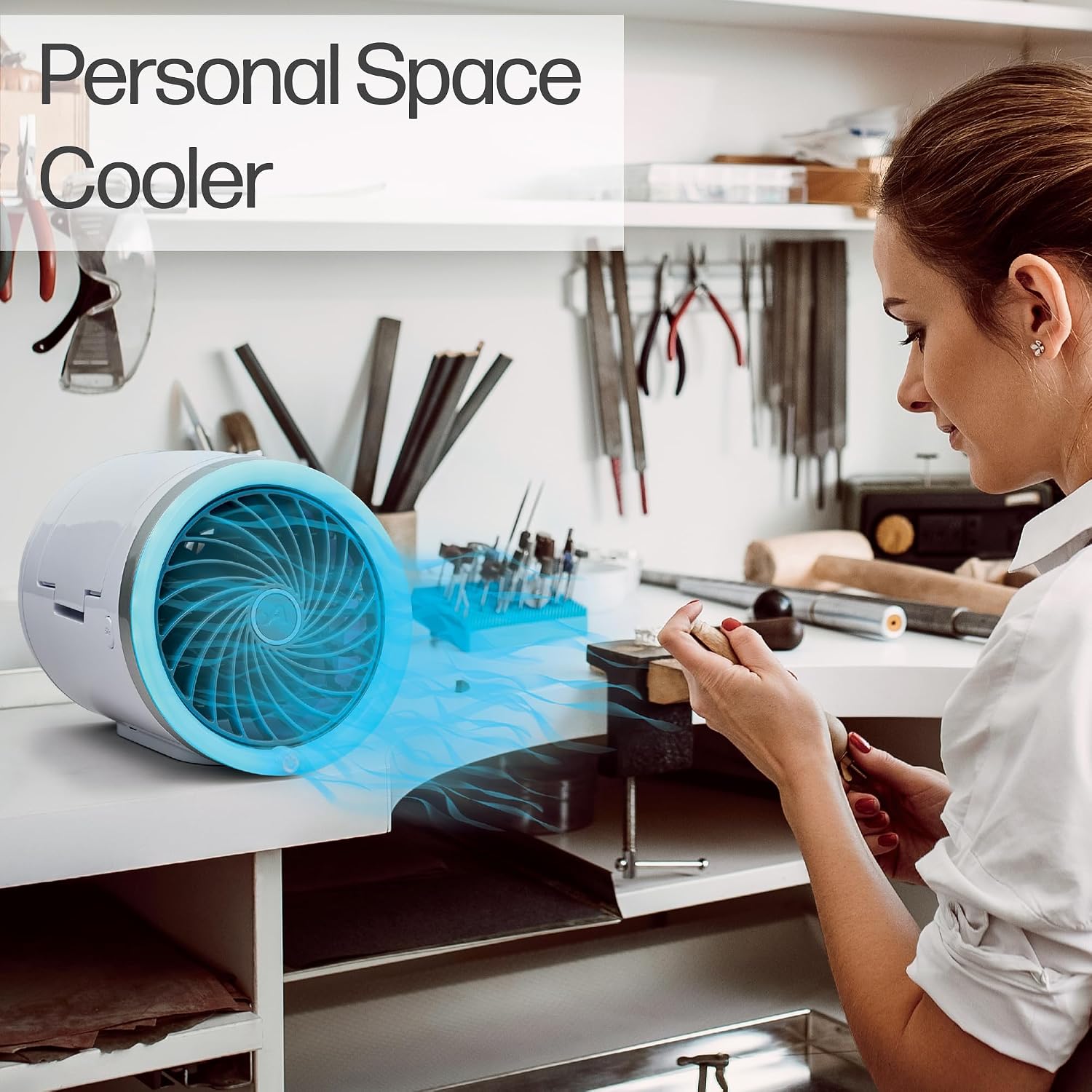 Arctic Air Ice Jet Personal Air Cooler, 3-Speed Room Cooler with Reusable Ice Packs, Portable Cooler with Multi-Directional Vent & 7 LED Lights, Whisper-Quiet Air Cooler for Room (Pack of 4)