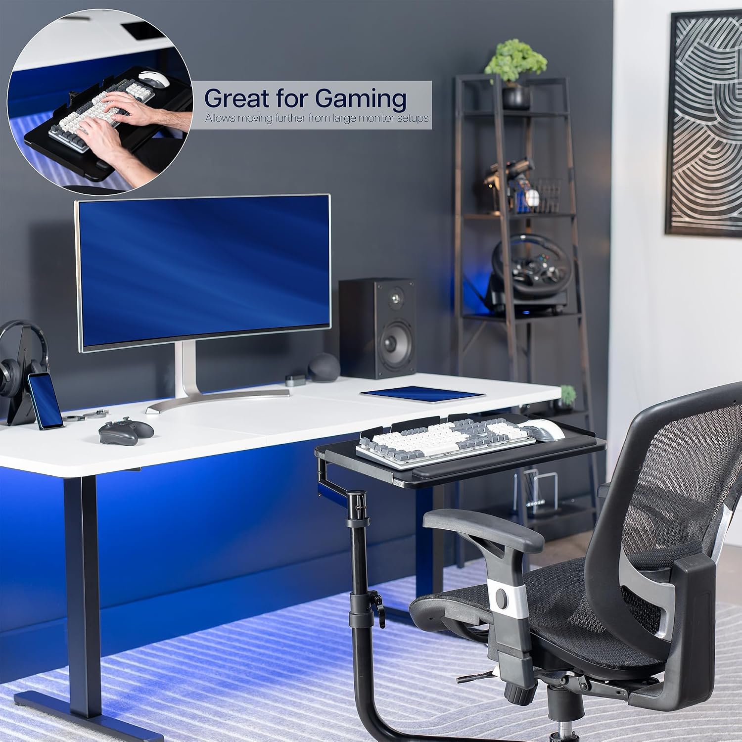 VIVO Office Chair Mounted 26 x 12 Inch Keyboard and Mouse Tray, Ergonomic Tilt, Full Motion 360 Degree Rotation, Black, MOUNT-KB18CP