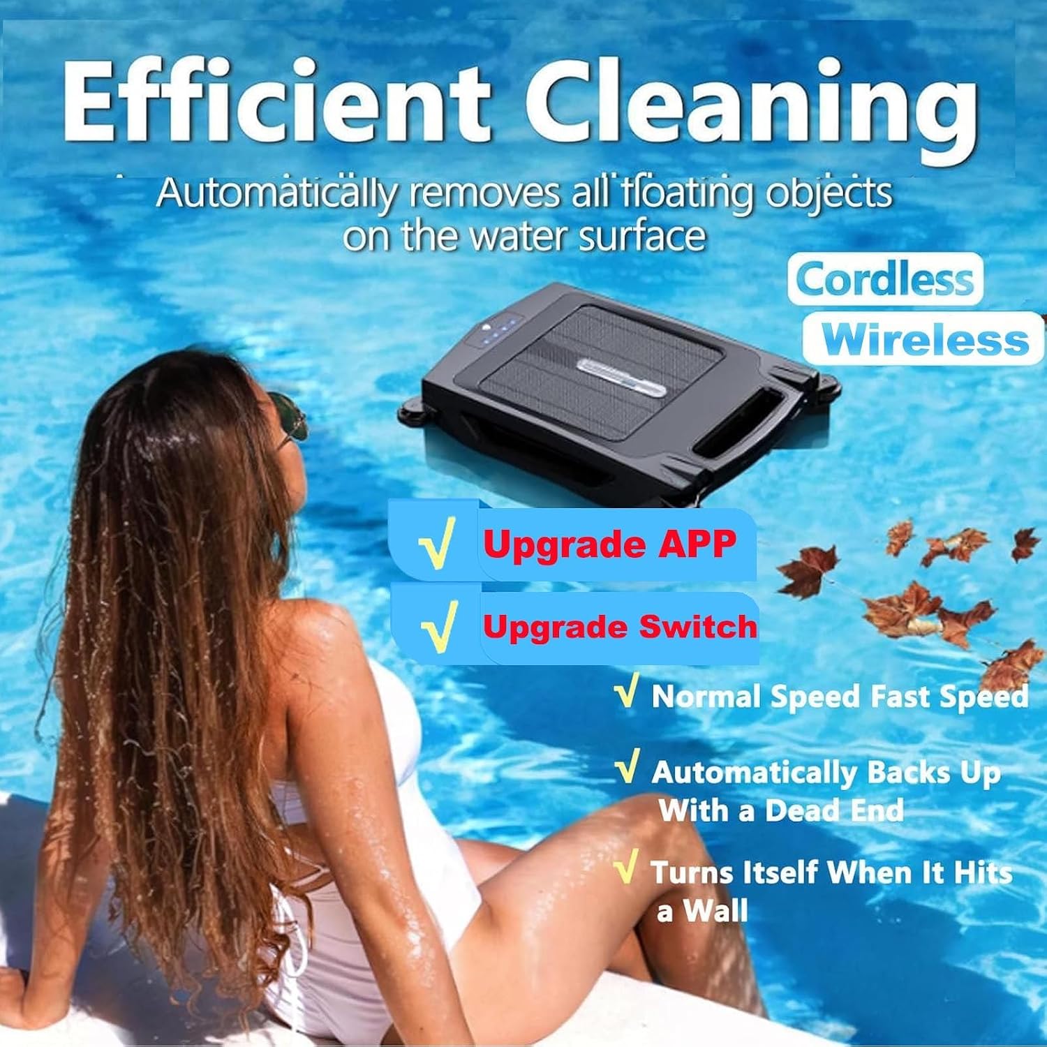Pool Skimmer Robot- Upgrade App Robotic Pool Skimmer Cleaner- Automatic Cordless Robot Cleaner With 4.1l Large Capacity,5000mah Battery,Smart Obstacle Avoidance-24/7 Cleaning For All Pools