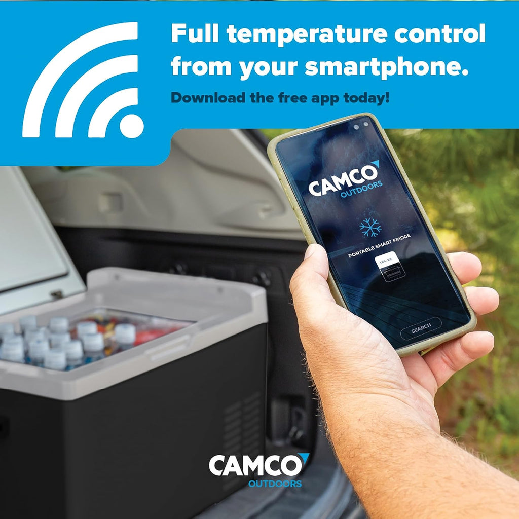 Camco CAM-200 20-Liter Portable Compact Fridge/Freezer | Features Bluetooth Capable Remote Access & 1 Compartment w/Single Zone Cooling | Adjusts from -4° F to 68° w/2 Cooling Modes ECO & MAX (51510)