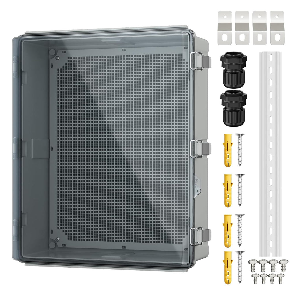 Joinfworld Outdoor Cable Box Enclosure 19.7x15.7x7.9 Waterproof Junction Box Outdoor Clear Nema 4 Electrical Box for WiFi Router Breaker Solar Electronics