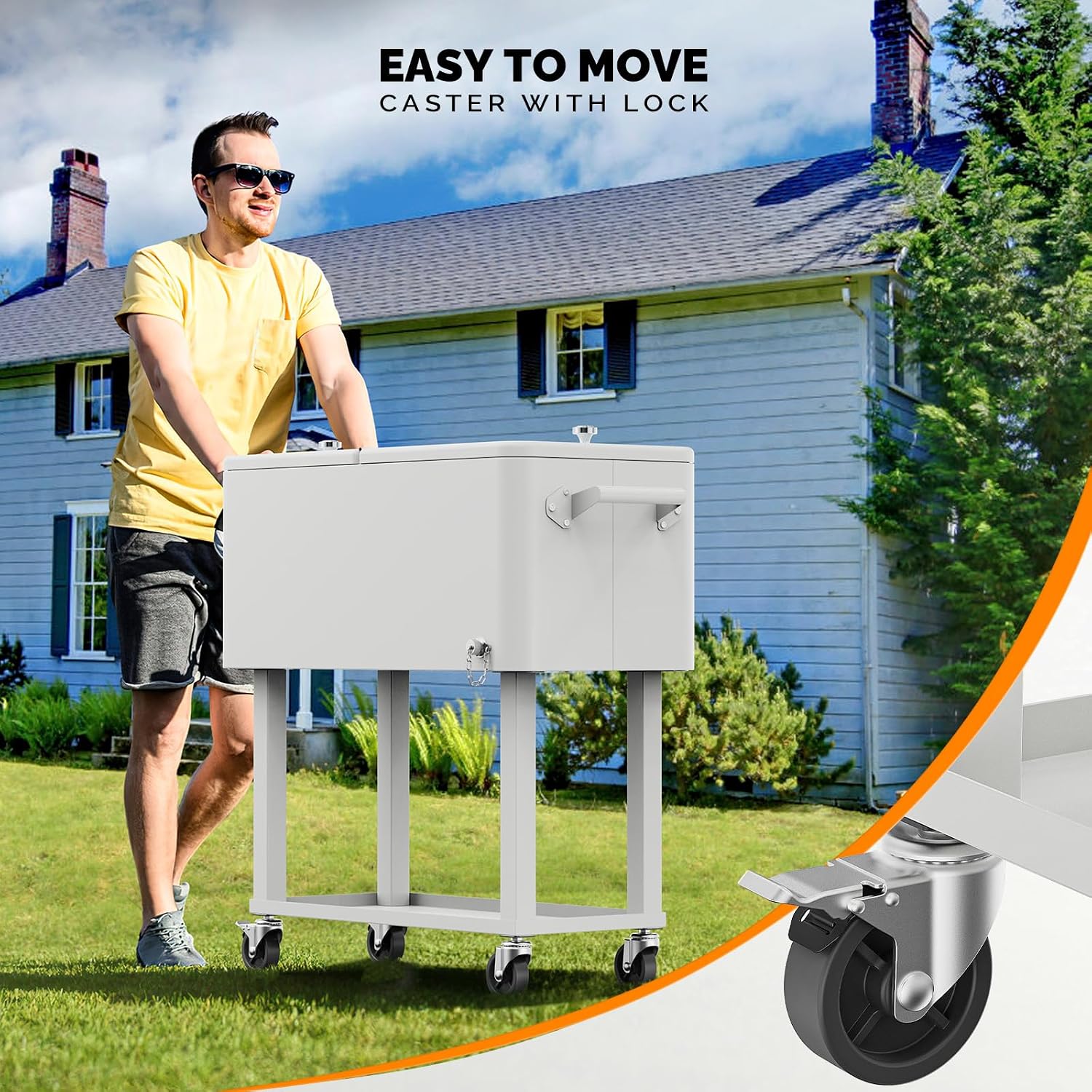 VINGLI Rolling Ice Chest, Portable Patio Party Bar Drink Cooler Cart, with Shelf, Beverage Pool with Bottle Opener