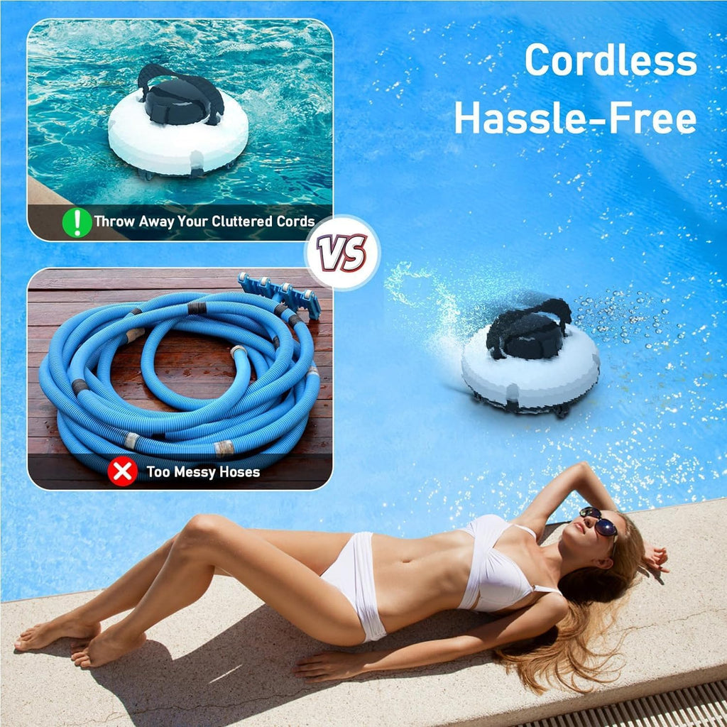 Cordless Robotic Pool Cleaner, Intelligent Cordless Pool Cleaners, Wall Climbing Pool Cleaning Robot, for Above Ground & In-Ground Pools, Fully Automatic Pool Vacuum Cleaner,White