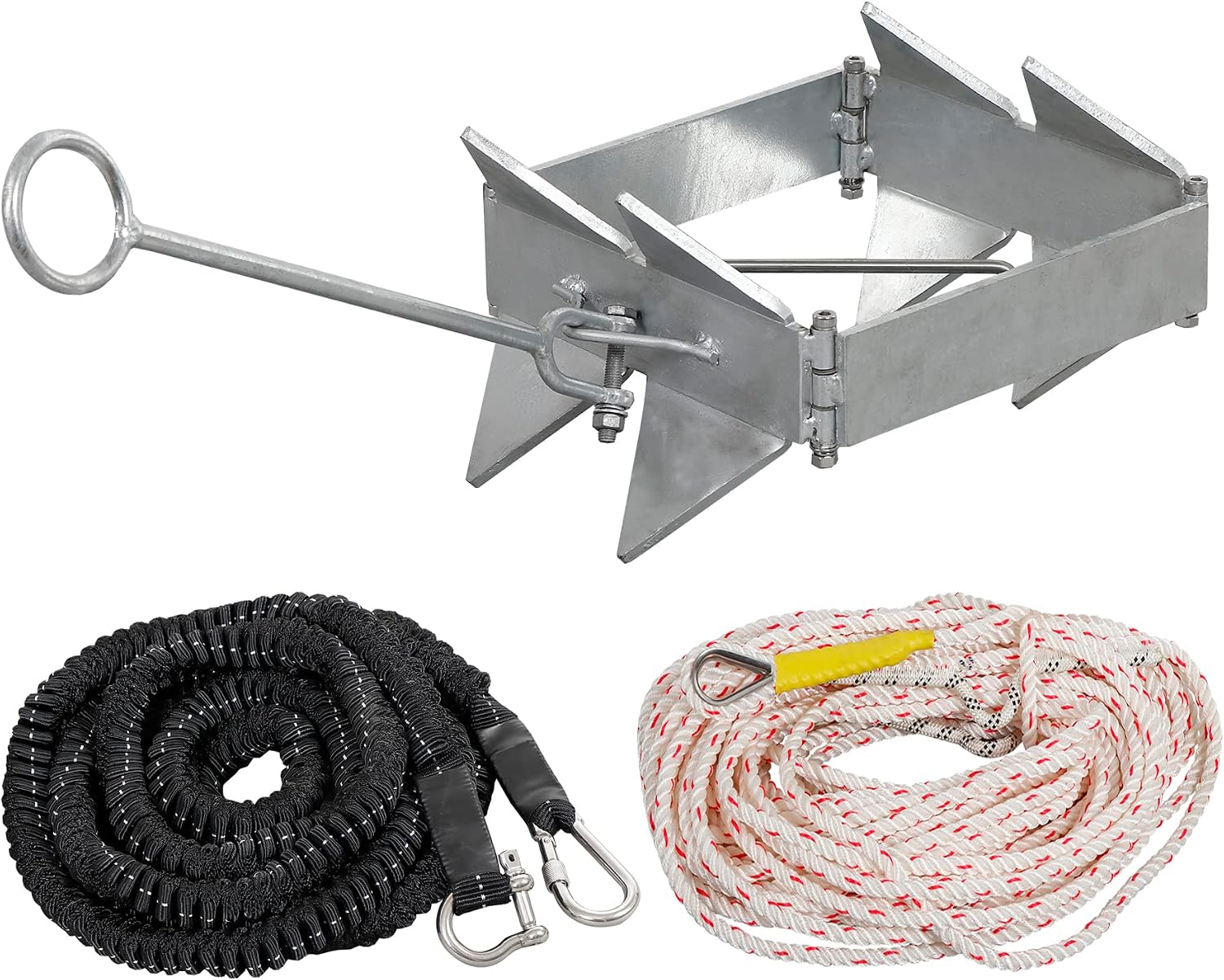 Box Anchor Kit 13LBS/19LBS/25LBS, Boat Anchor with 16.5 Feet Elastic Rope & 100 Feet Nylon Rope, Hot-Dipped Galvanized Folding Boat Slide Cube Anchor (Box Style) Suitable for Boats
