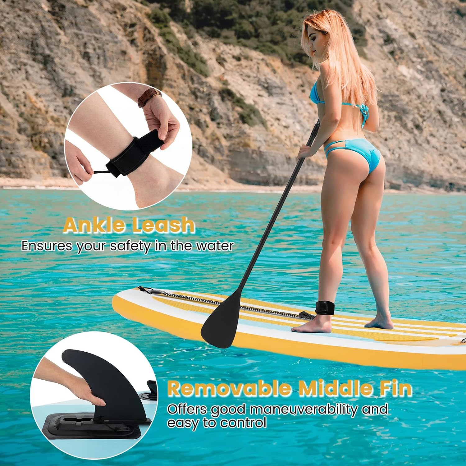 GYMAX Paddle Board, Inflatable Stand Up Paddle Board with SUP Accessories, Removable Fin, Paddle, Pump, Leash & Carry Bag, Blow Up Paddle Boards Standing Boat