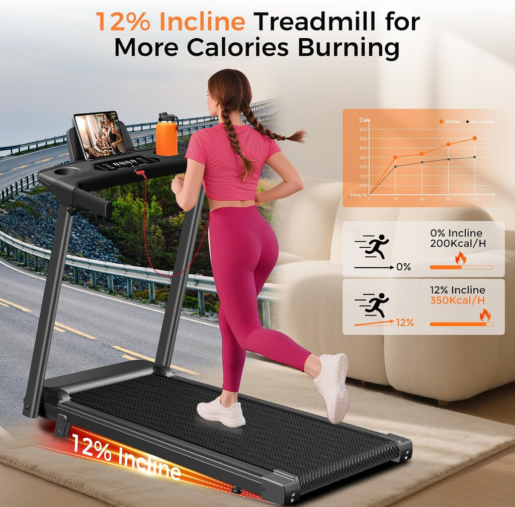 Aiteid Treadmill with Incline,3.0HP Small Treadmills for Home,Portable Electric Treadmill with Handles,Lightweight Walking Pad,Compact Running Treadmills,Walking Pad with Handle,300LBS Capacity