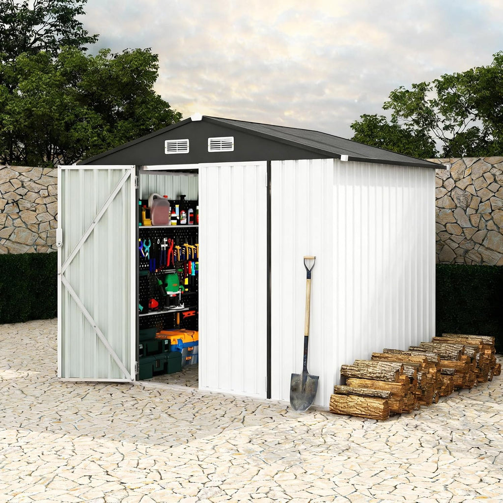 6X8 FT Metal Storage Sheds Outdoor, Metal Yard Sheds Garden Shed Kit, Tool Shed with Lockable Door, Utility Sheds Buildings with Air Vent for Backyard Garden Patio Lawn
