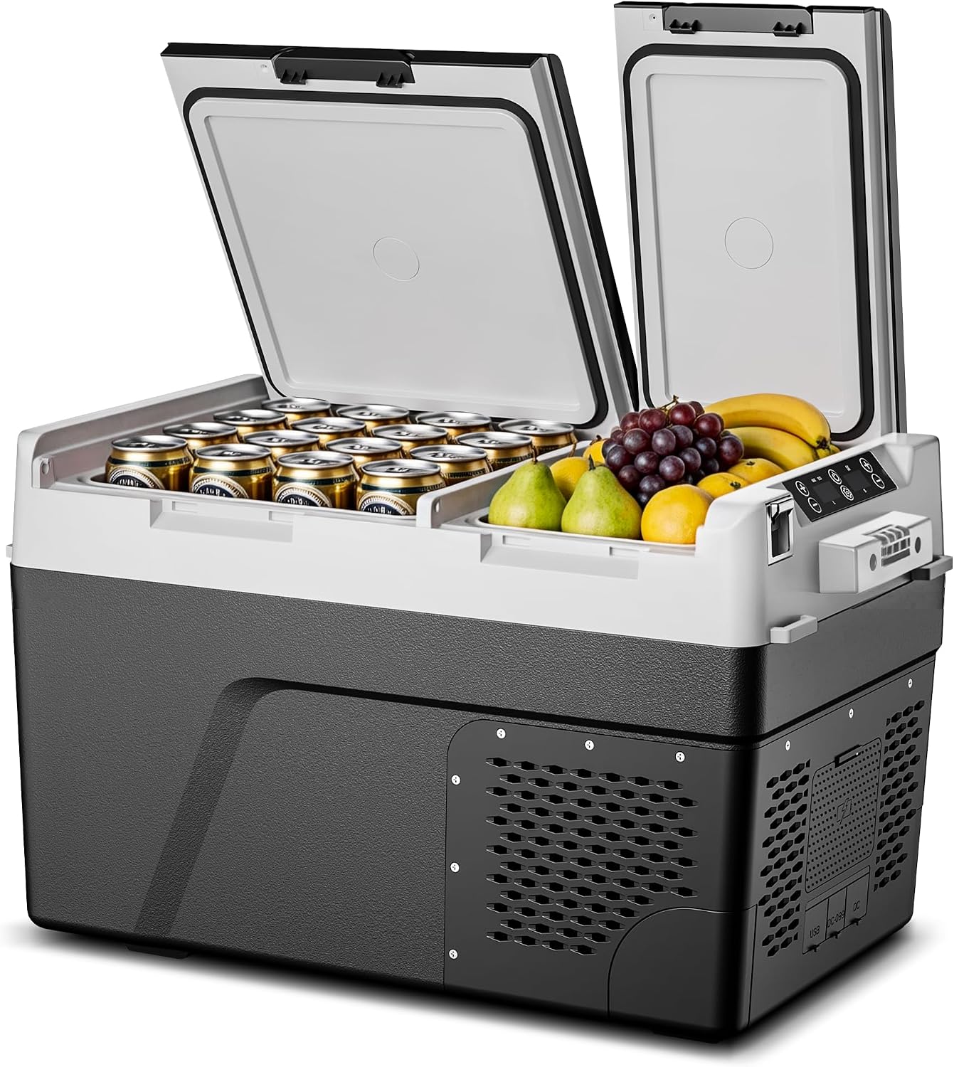 Feelfunn 12 Volt Refrigerator Electric Cooler - 40QT(38L) Dual Zone Portable Fridge, Car Fridge -4℉~68℉, Car Refrigerator 12/24V DC 100-240V AC, Portable Freezer for Travel Camping RV Home - Black