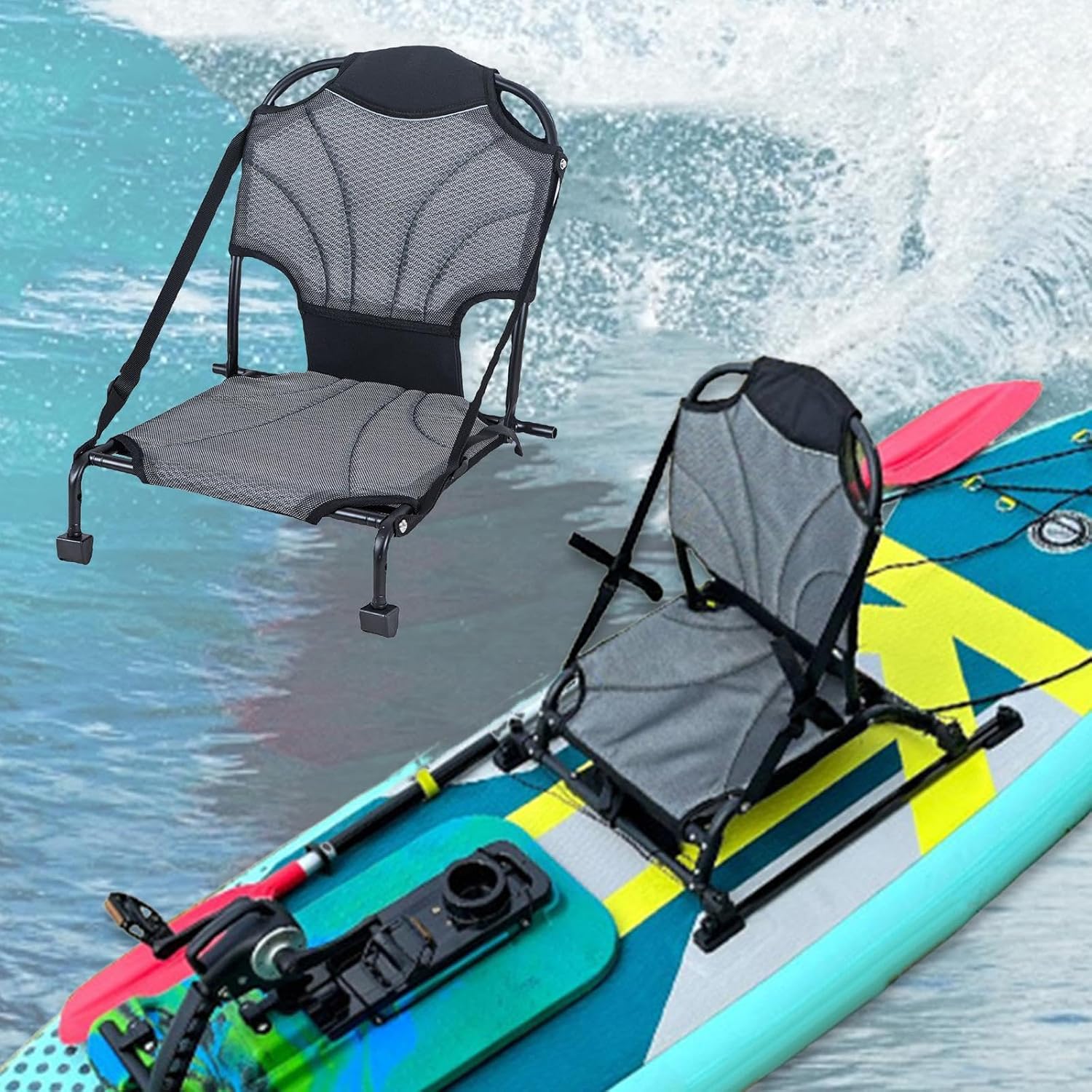 Folding Kayak Seat Fishing Seat Foldable Comfortable Backrest Support Portable with Back Support for Paddle Board Fishing