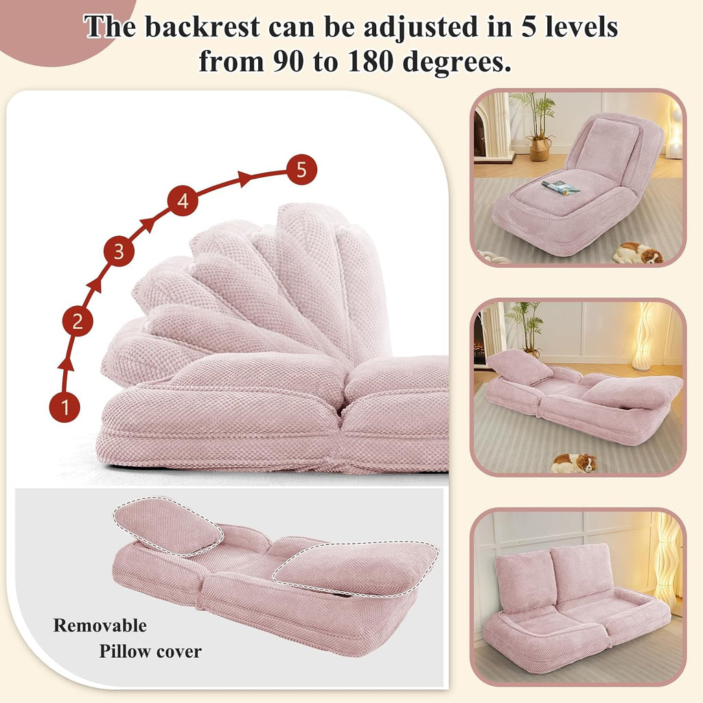 Human Dog Bed, Lazy Sofa Couch, Plush Floor Gaming Chair,5 Adjustable Position, sit, Sleep, fold, Suit to Put in Bedroom, Living Room,Space Saving Design (Pink)