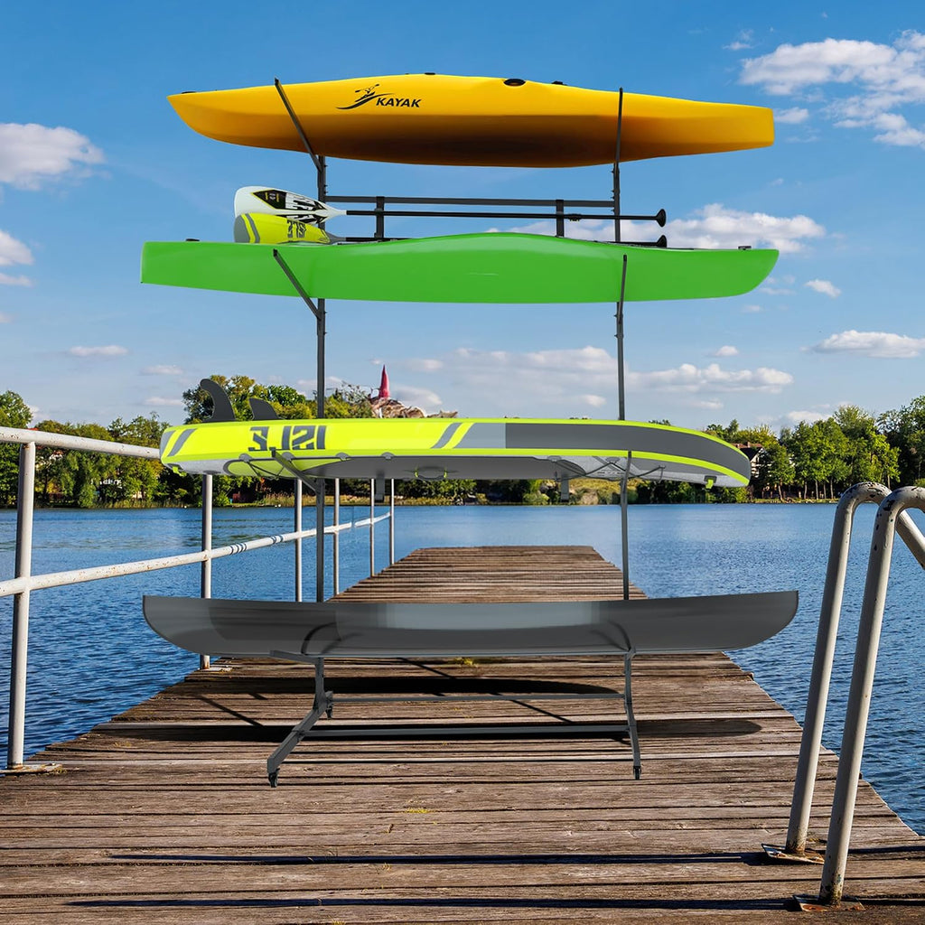 RELIANCER Freestanding Kayak Storage Rack w/Wheel,Adjustable Kayak Stand for Boat Dock,Garage,Indoor & Outdoor Canoe and Kayaks Holder,Water Sport Watercraft Storage Rack for SUP,Surfboard