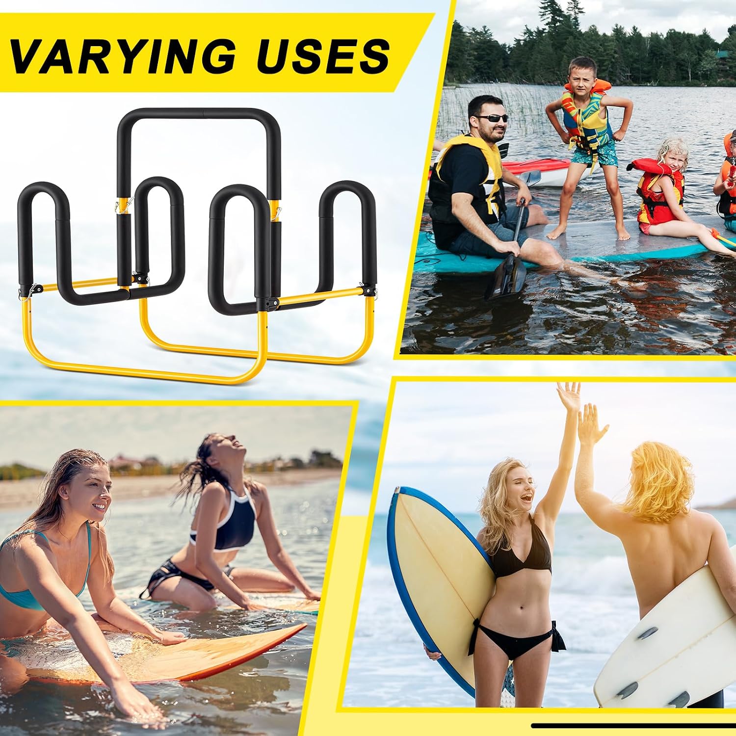 Gisafai Double Up Sup Stand, Holds 2 Standing up Paddle Boards, Freestanding Paddleboard Dock Storage Rack Heavy Duty Metal Surfboard Stand Paddle Board Holder for Floor Outdoor Garage, Yellow
